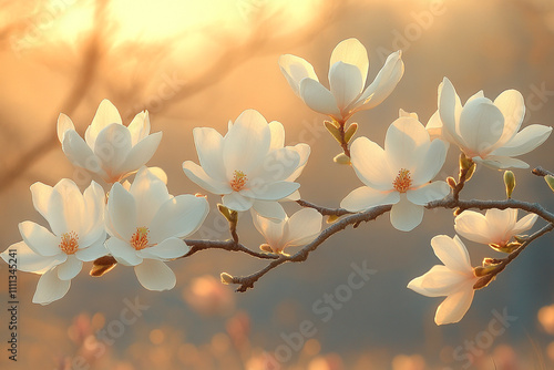 Wallpaper Mural Magnolia blossoms illuminated by warm sunset light Torontodigital.ca