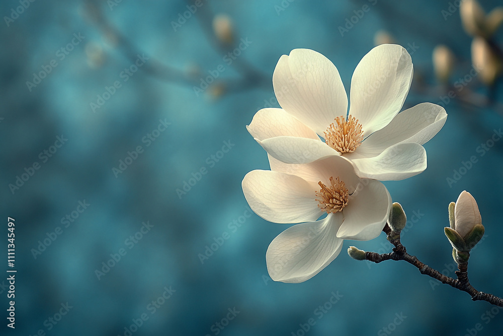 Delicate White Magnolia Blossoms on a Branch Delicate White Magnolia Blossoms on a Branch
