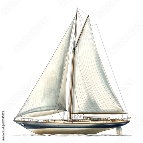 A Classic Gaff-Rigged Sailing Yacht Gracefully Sailing on a Calm Sea. photo