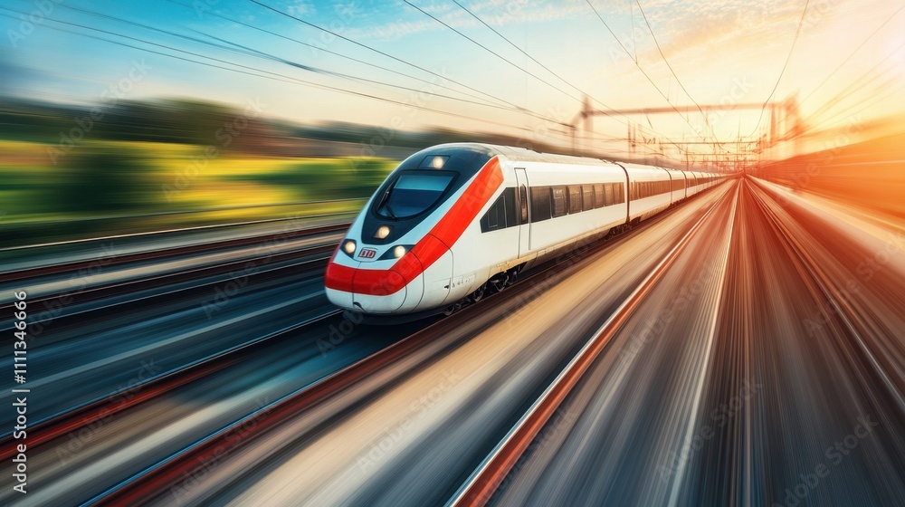 High-Speed Train in Motion in Beautiful Scenery High-Speed Train in Motion in Beautiful Scenery