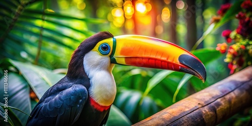 Endangered Toucan Silhouette in Zoo Enclosure - Colorful Beak photo