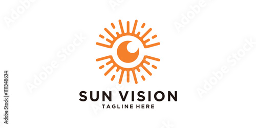 sun vision logo design, combination of sun and eye, optics, light, lens, symbol, icon, idea, creative.