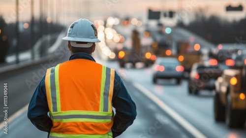 A focused shot of a construction manager coordinating safety protocols and logistics on a high-speed rail construction site, Rail infrastructure scene, Transportation connectivity style