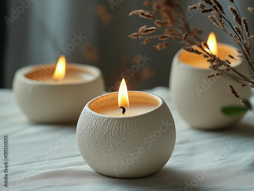 Textured ceramic aromatherapy candle holder with minimalist home background