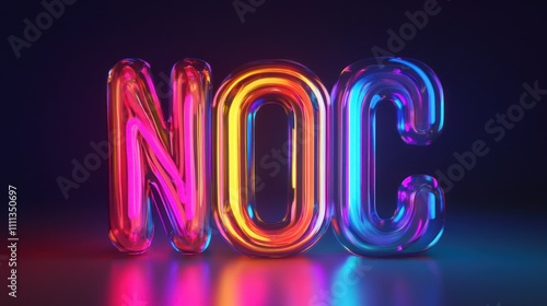 No signal. Trendy lettering, gradient colorful translucent glass. Clean glass glowing neon 3d text. 