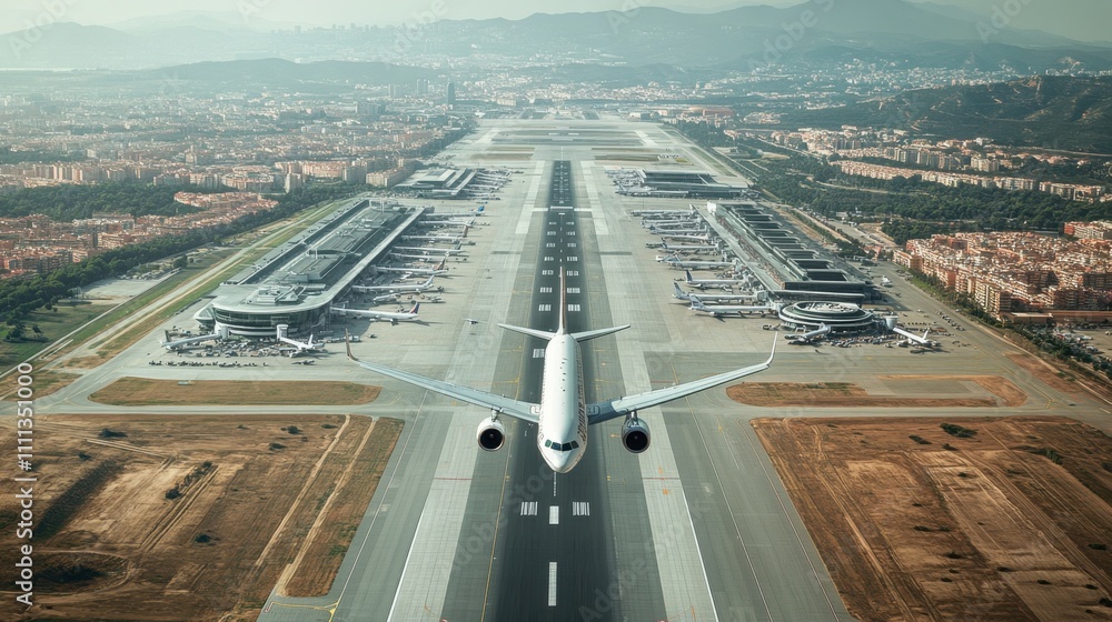 Fototapeta premium Airplane Taking Off from Airport Runway