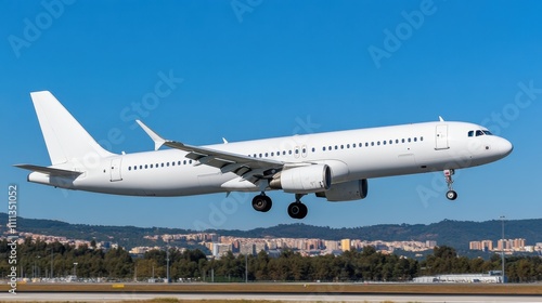 White Passenger Plane Taking Off Against Clear Sky photo