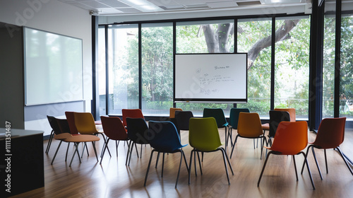 Business meeting room with vacant chairs  symbolizing the importance of preparation and anticipation in professional environments.