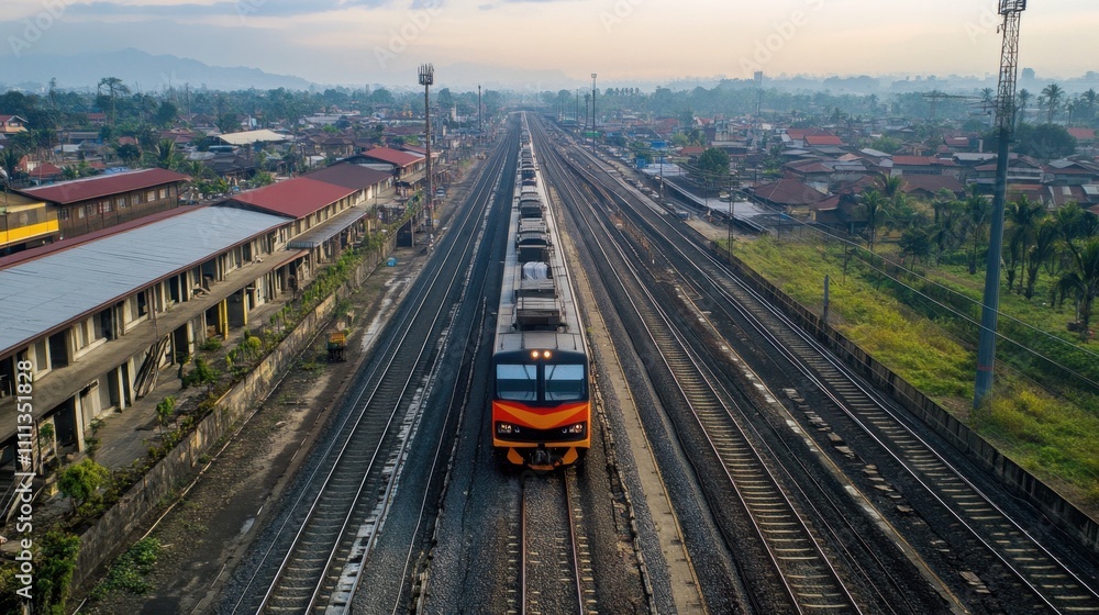 Train Approaching Depot in Tegalluar Landscape Train Approaching Depot in Tegalluar Landscape