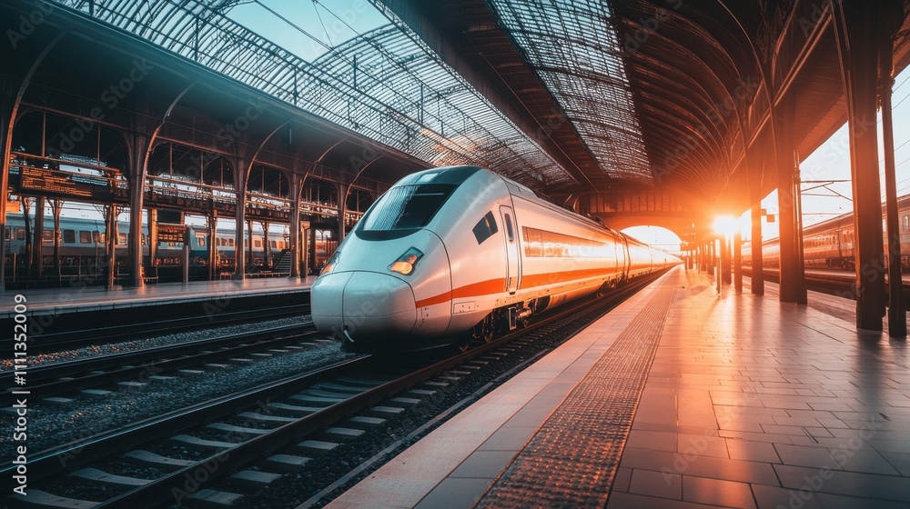 High-Speed Train at Modern Station in Spain High-Speed Train at Modern Station in Spain