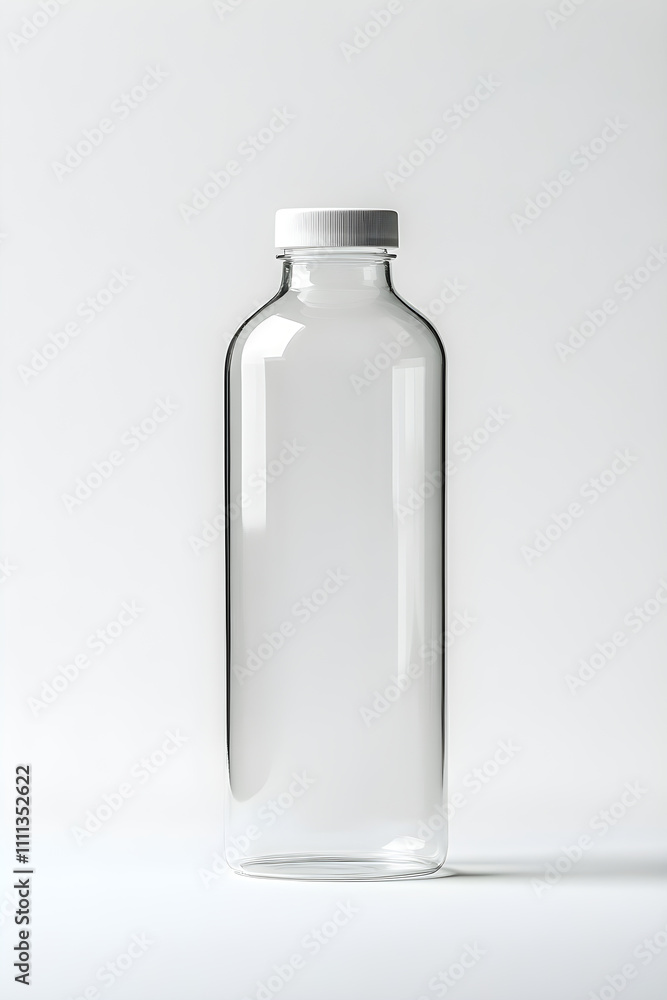 Minimalistic Transparent Juice Cylinder with White Cap on Pristine Background Minimalistic Transparent Juice Cylinder with White Cap on Pristine Background