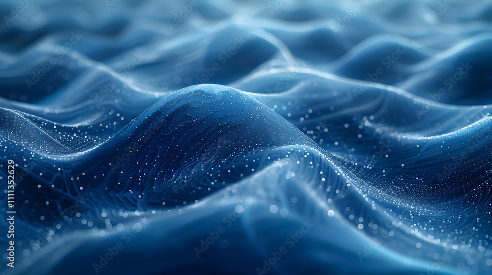 Obraz premium Abstract 3D Blue Wavy Background with Glowing Lights