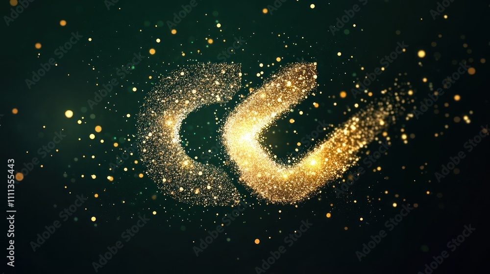 Modern Christmas letter logo, clean lines with golden sparkles, white and deep green theme Modern Christmas letter logo, clean lines with golden sparkles, white and deep green theme