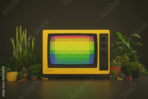 Retro Yellow TV with Vibrant Display photo