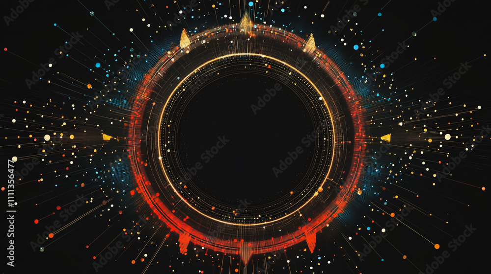 Abstract black background with Colorful circle lines. Digital future technology . Abstract business connection of lines from nodes innovation of communication in the network. Abstract black background with Colorful circle lines. Digital future technology . Abstract business connection of lines from nodes innovation of communication in the network.