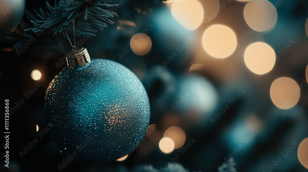 Elegant Icy Blue Christmas Baubles on Bokeh Background Elegant Icy Blue Christmas Baubles on Bokeh Background