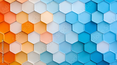 Contemporary hexagon design with gradient blue to coral