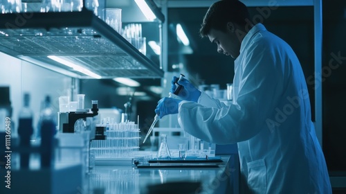 A medical researcher conducting clinical trials in a biomedical research laboratory, with medical equipment and research subjects, Biomedical research scene