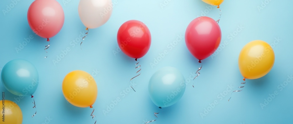 Colorful balloons floating against a blue background, perfect for celebrations. Colorful balloons floating against a blue background, perfect for celebrations.