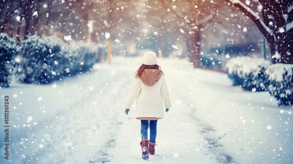Girl Walking in Snowy Winter Landscape Girl Walking in Snowy Winter Landscape