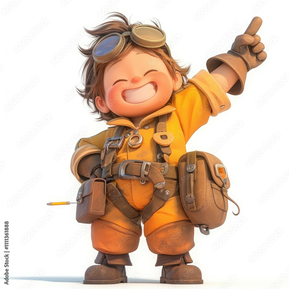 Obraz premium Joyful cartoon boy inventor pointing.