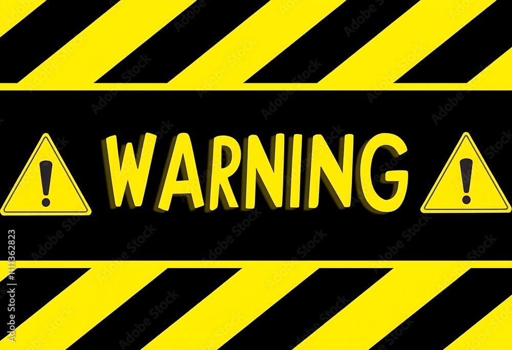 A warning sign with diagonal yellow stripes on black background includes A warning sign with diagonal yellow stripes on black background includes