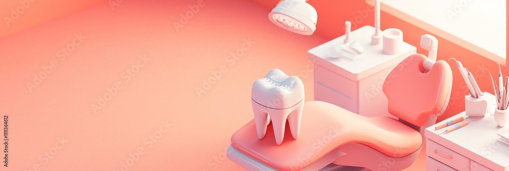 A stylized dental office scene featuring a large tooth and dental equipment. A stylized dental office scene featuring a large tooth and dental equipment.