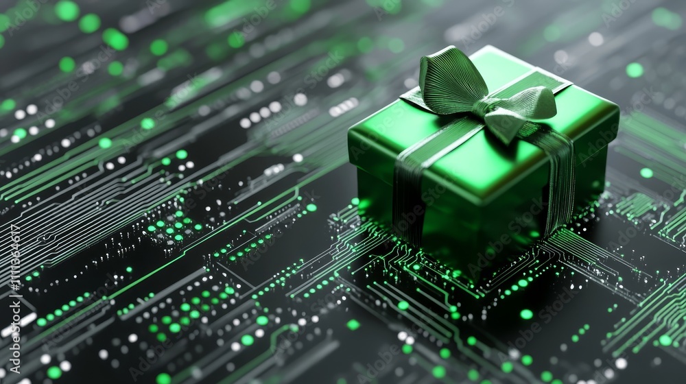 Green Gift on Circuit Board Green Gift on Circuit Board