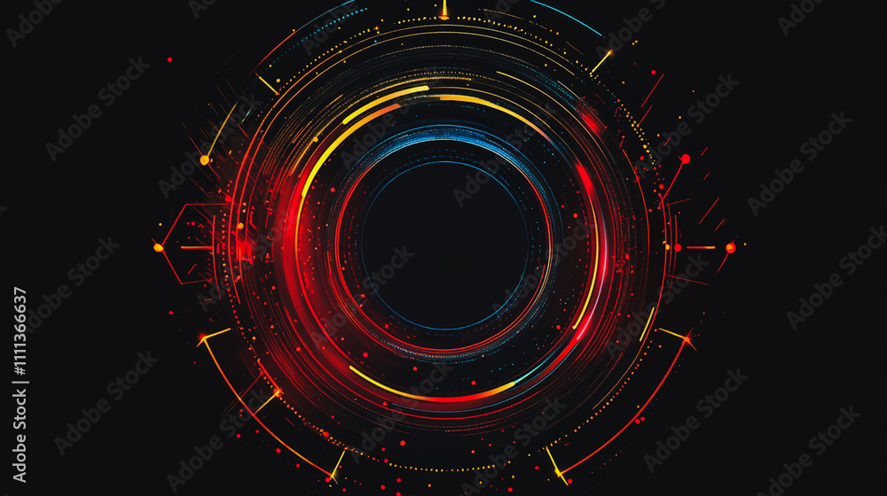 Abstract black background with Colorful circle lines. Digital future technology . Abstract business connection of lines from nodes innovation of communication in the network. Abstract black background with Colorful circle lines. Digital future technology . Abstract business connection of lines from nodes innovation of communication in the network.