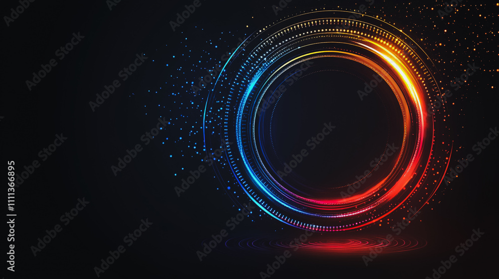 Abstract black background with Colorful circle lines. Digital future technology . Abstract business connection of lines from nodes innovation of communication in the network. Abstract black background with Colorful circle lines. Digital future technology . Abstract business connection of lines from nodes innovation of communication in the network.
