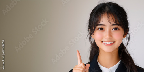 指差して解説をしてくれる女子高生、塾、学校、広告用素材