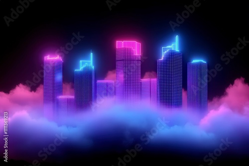 Neon Cityscape with Glowing Skyscrapers at Night