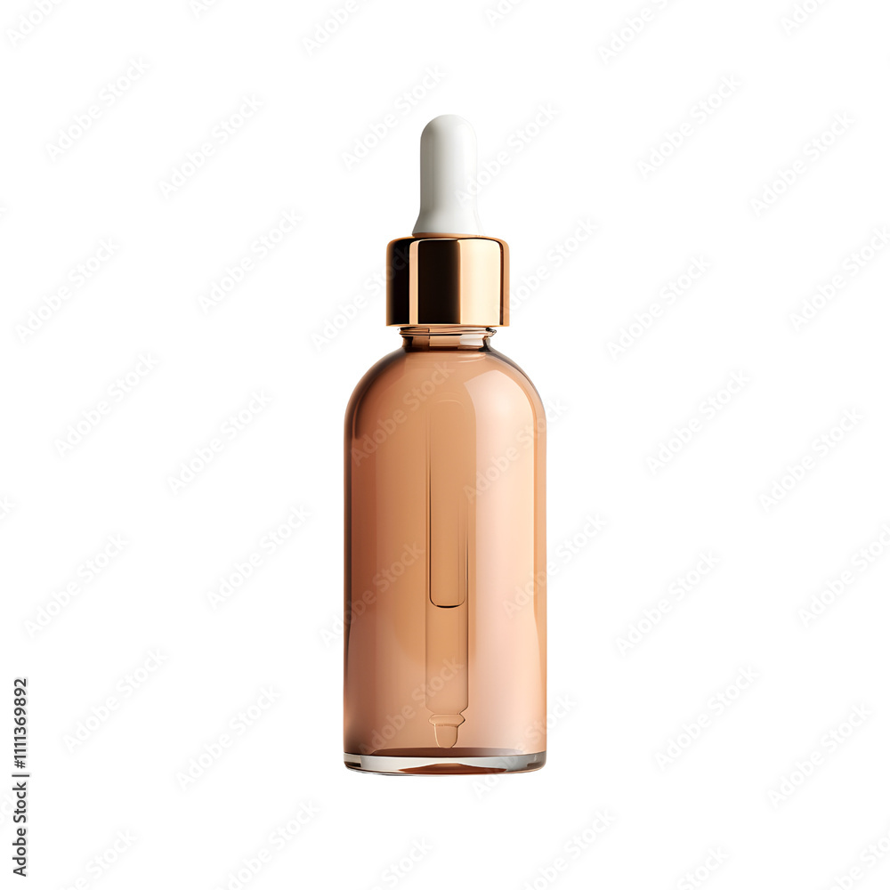 Glass bottle with a pipette with macadamia nut oil on a white background Glass bottle with a pipette with macadamia nut oil on a white background