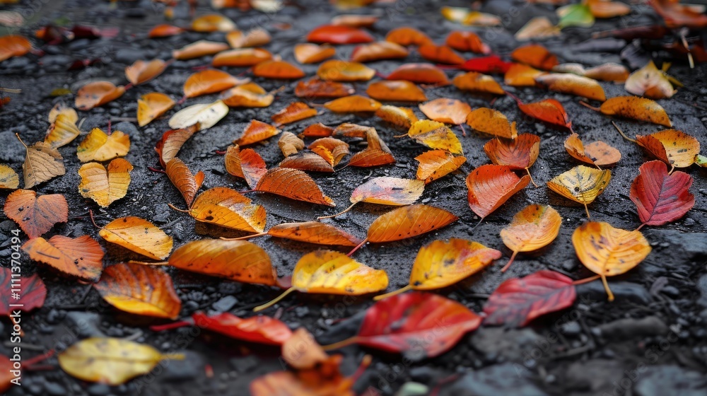 Autumn leaves forming a vibrant on the ground Autumn leaves forming a vibrant on the ground