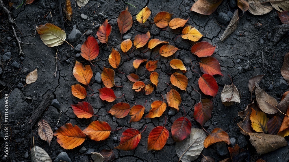 Autumn leaves forming a vibrant on the ground Autumn leaves forming a vibrant on the ground
