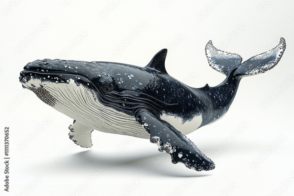 Fototapeta premium A Humpback Whale Swimming Gracefully In White Space