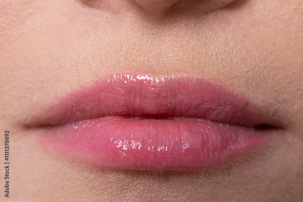 A CloseUp Shot of Shiny, Glossy Lips Featuring a Beautiful and Natural Pink Hue A CloseUp Shot of Shiny, Glossy Lips Featuring a Beautiful and Natural Pink Hue
