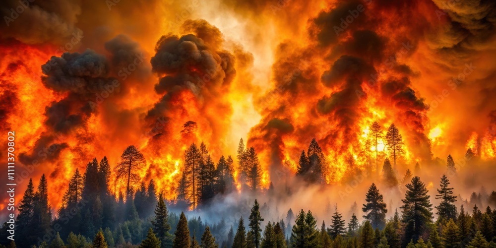A striking image of a raging wildfire engulfing a forest, Wildfire, blaze, burning, flames, disaster, devastation, inferno A striking image of a raging wildfire engulfing a forest, Wildfire, blaze, burning, flames, disaster, devastation, inferno