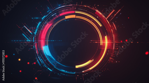 Abstract black background with Colorful circle lines. Digital future technology . Abstract business connection of lines from nodes innovation of communication in the network.