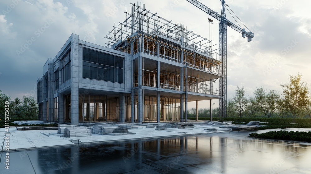 Transforming architectural drawings into digital renderings of modern urban construction sites a wide-angle view Transforming architectural drawings into digital renderings of modern urban construction sites a wide-angle view