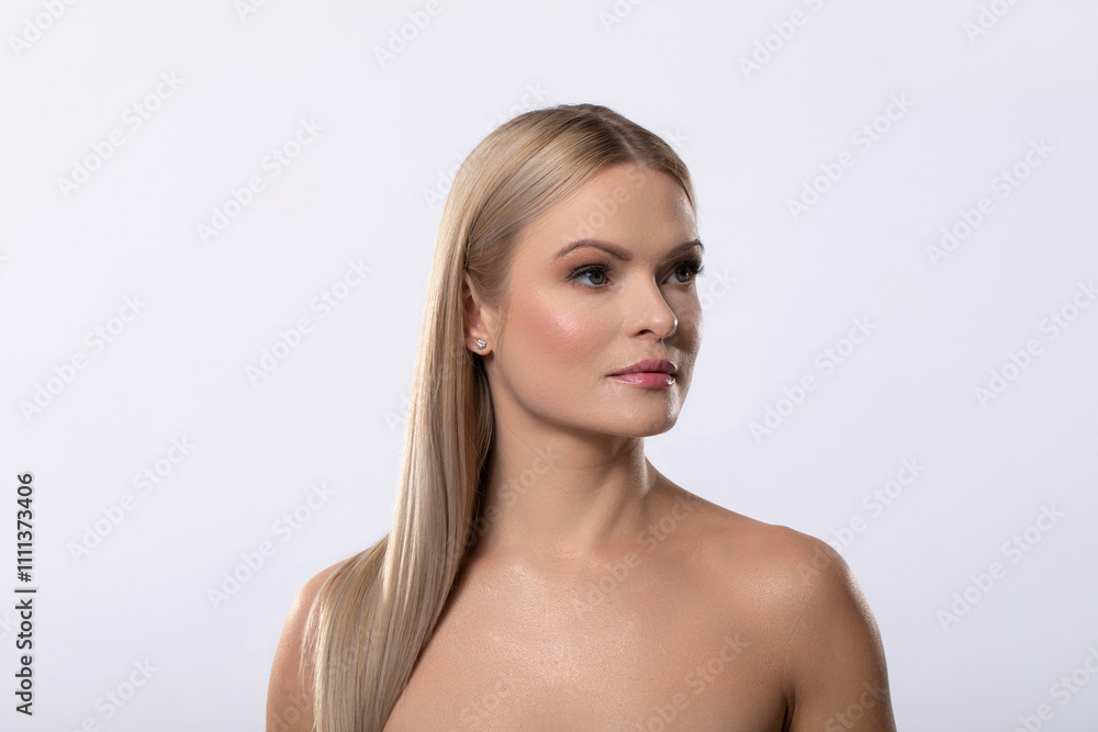 An Elegant and Captivating Portrait Featuring Glittering Beauty and Flowing Long Hair An Elegant and Captivating Portrait Featuring Glittering Beauty and Flowing Long Hair