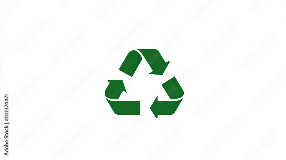 Recycling symbol in green color on white background, promoting sustainability Recycling symbol in green color on white background, promoting sustainability