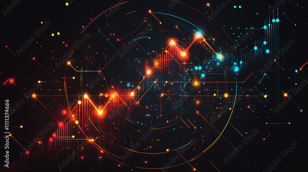 Abstract black background with Colorful circle lines. Digital future technology . Abstract business connection of lines from nodes innovation of communication in the network. Abstract black background with Colorful circle lines. Digital future technology . Abstract business connection of lines from nodes innovation of communication in the network.