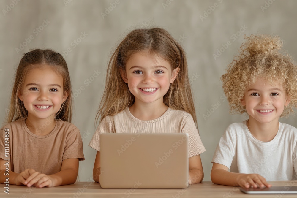 Multicultural Children Engaged in Online Learning with Laptop Set Multicultural Children Engaged in Online Learning with Laptop Set