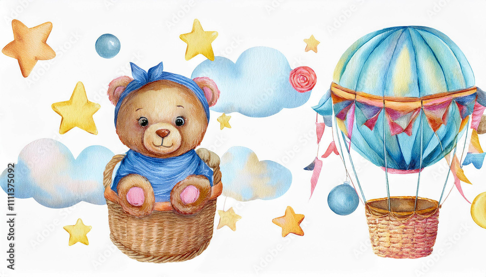 Obraz premium Baby shower invitation elements Watercolor drawing.