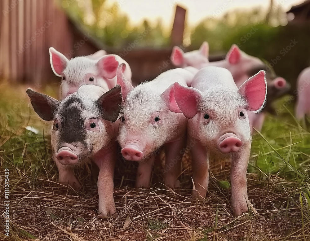 Baby Piglings in Farmyard AI Baby Piglings in Farmyard AI