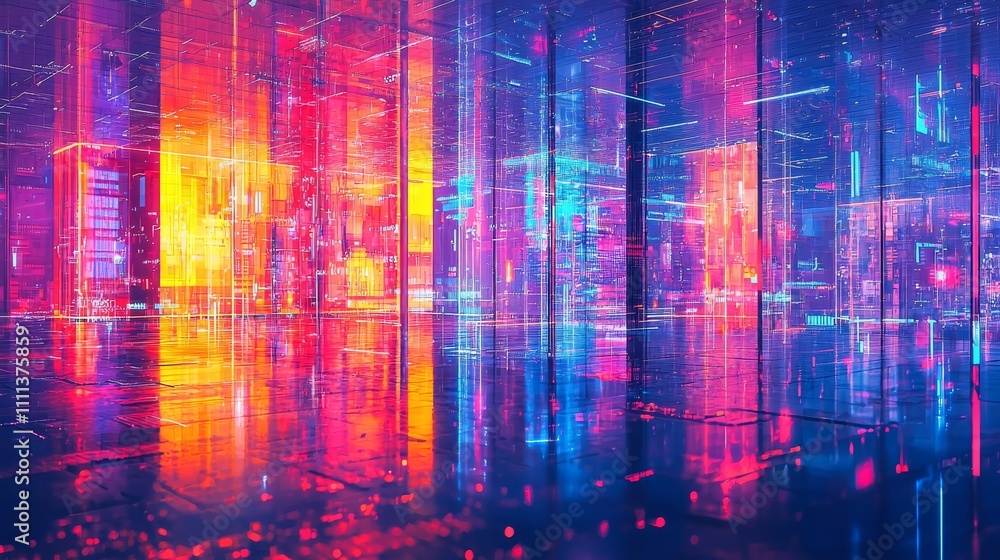 A futuristic cyberpunk city glowing with iridescent neon lights, high contrast, and ultra-detailed reflections, capturing the essence of advanced urban technology in a vibrant, immersive night scene. A futuristic cyberpunk city glowing with iridescent neon lights, high contrast, and ultra-detailed reflections, capturing the essence of advanced urban technology in a vibrant, immersive night scene.
