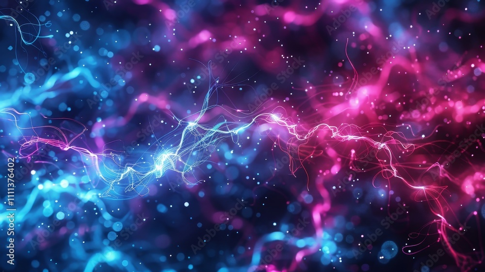 Obraz premium Flowing blue and pink particles create a vibrant, modern design. Swirling lights give a magical, cosmic feel. Perfect for a touch of fantasy in any project