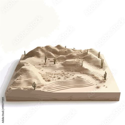 Desert sand dunes on a white background. 3d render.eps