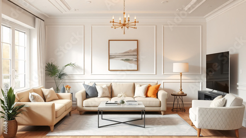 Elegant Minimalist Modern Living Room with Neutral Tones